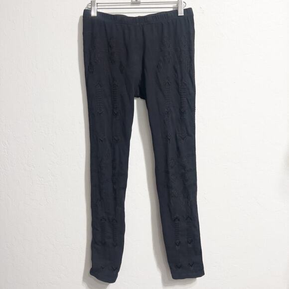 JW Johnny Was Leggings Small Black Embroidered Stretch Boho Cotton Pull On - Picture 2 of 8